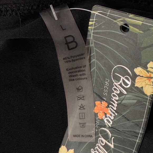 Blooming Jelly Large Bikini Swim Top Ribbed Keyhole Spaghetti Strap Padded Black - Picture 7 of 8